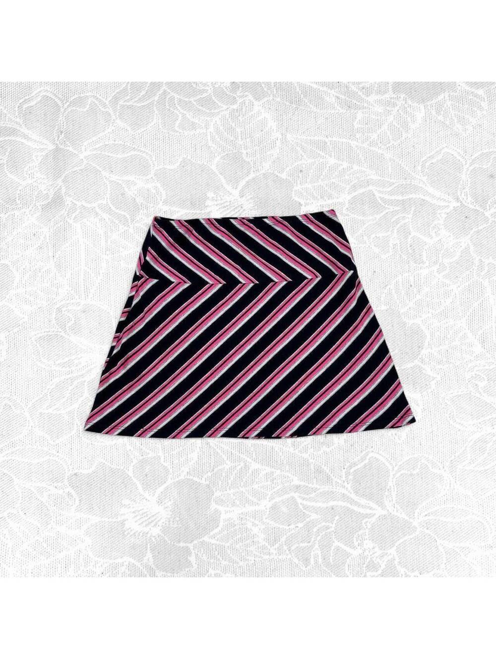 My Michelle Y2K Pink Black White and Gray Striped Mini Skirt